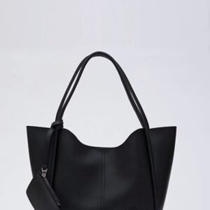 Black SHK108 Faux Leather Women Hand And Shoulder Bag With Wallet And Makeup Bag