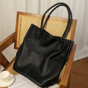 Simple Commute Soft Cowhide Bucket Bag